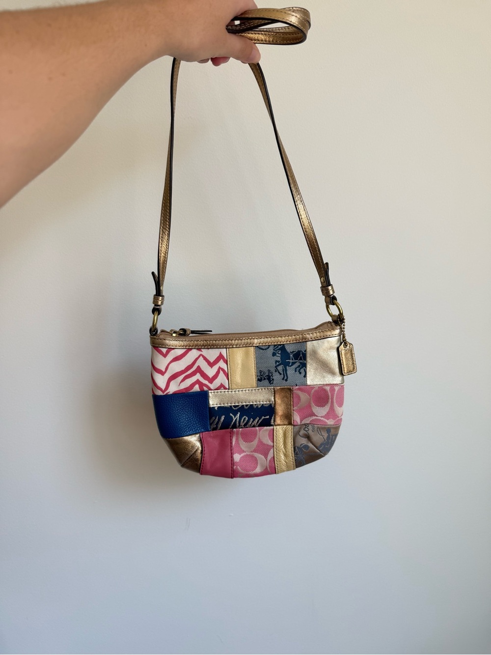 Coach Patchwork Shoulder Bag in Pink, Blue & Gold